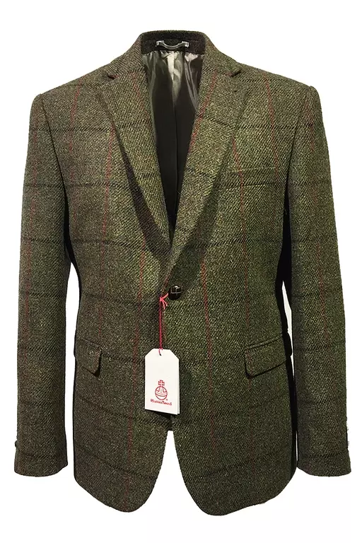 HARRIS TWEED KAVAJ OLIVEGRÖN RUTA