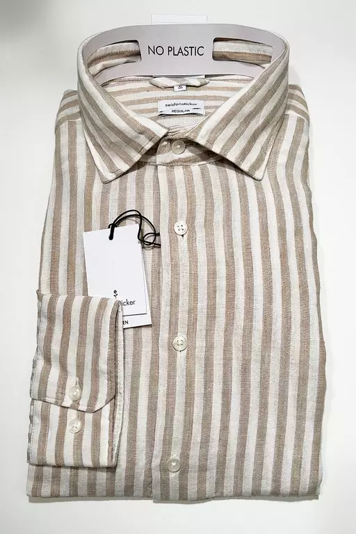 DENNIS/RAND SKJORTA LINNE BEIGE/VIT REG.FIT