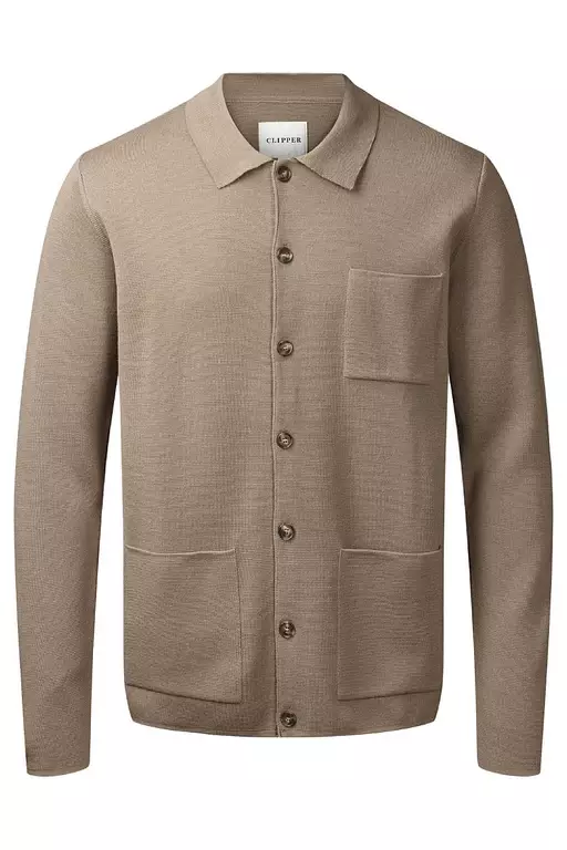 CARDIGAN, KRAGE BEIGE